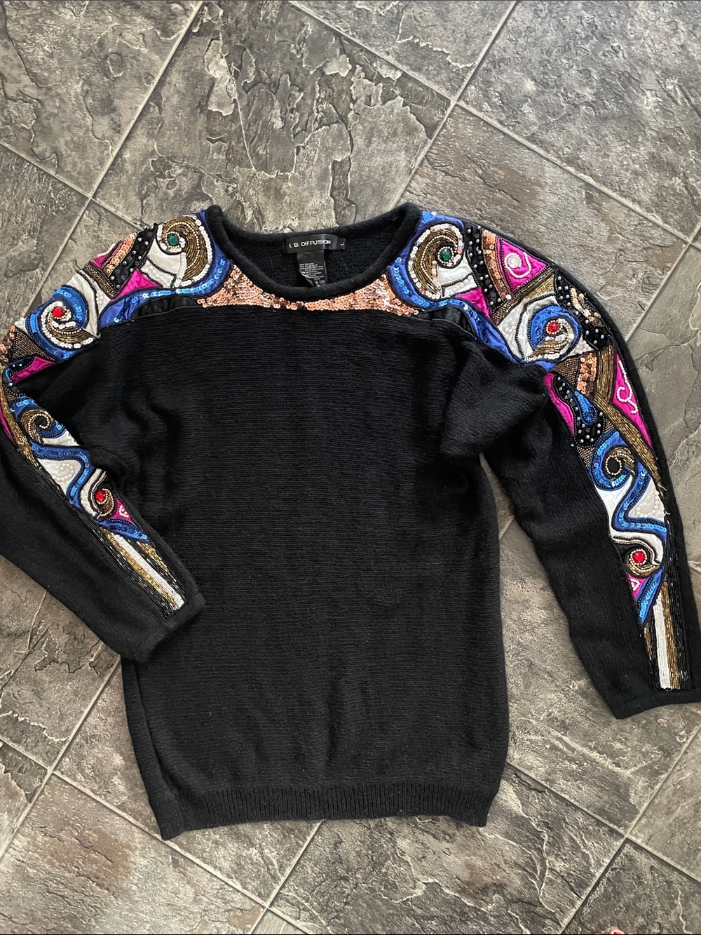 IB DIFFUSION Embellished Multicolor Beadwork Sequin Silk/Angora/Wool Y2K Sweater